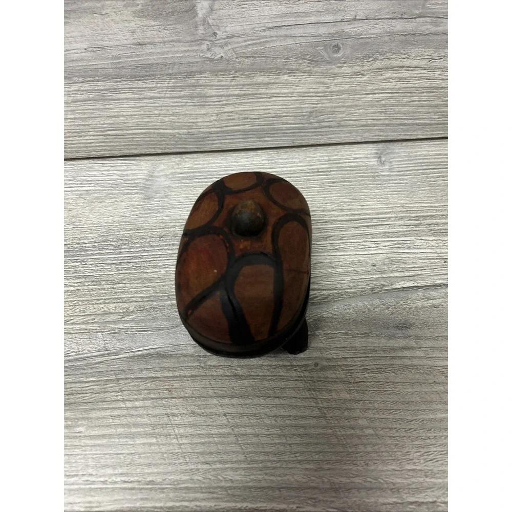 Wood Turtle Trinket Box With Lid Folk Art Vintage Hand Carved Kenya A4‎
